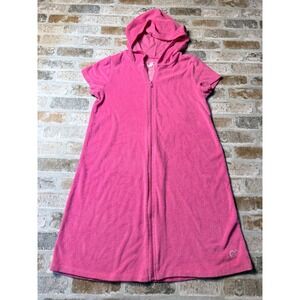 Ocean Pacific OP Pink Terry Cloth Zip Up Hooded Swim Cover Up Dress XL 14-16